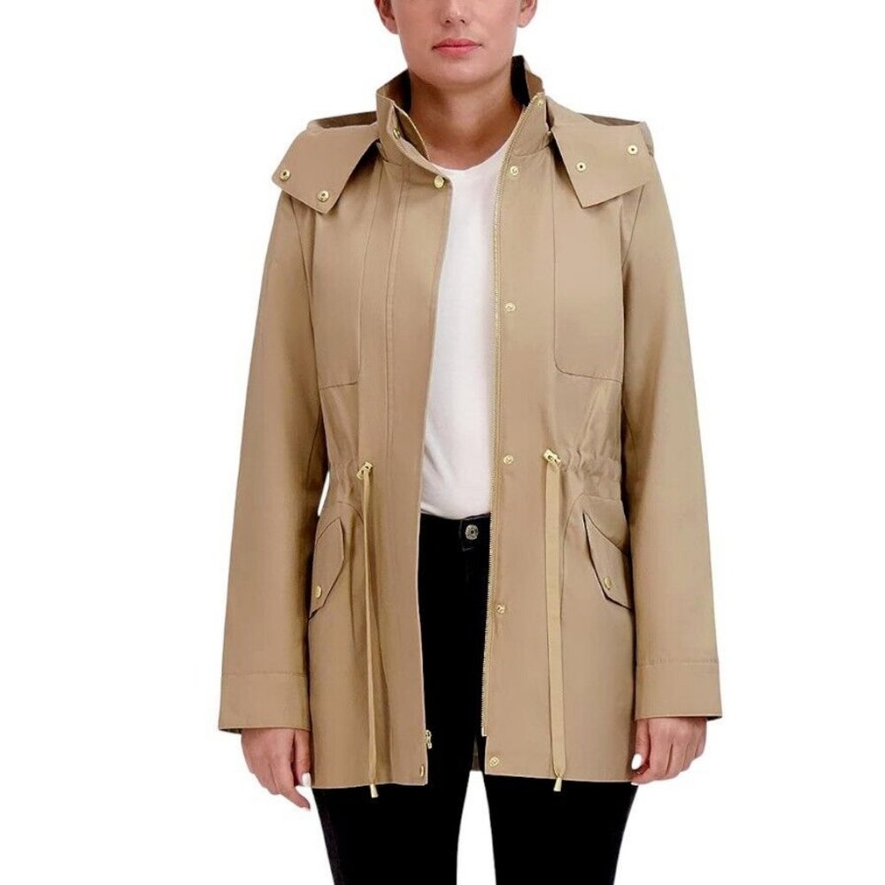 Cole Haan Adjustable Rain Short Coat Jacket Khaki Women's - Picture 2 of 3